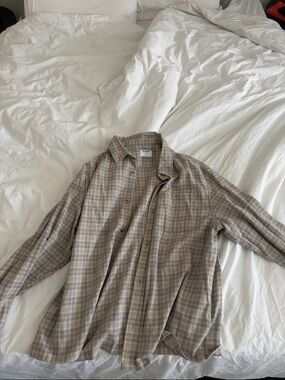 Old Navy Plaid Button-Up Shirt in Beige and Gray